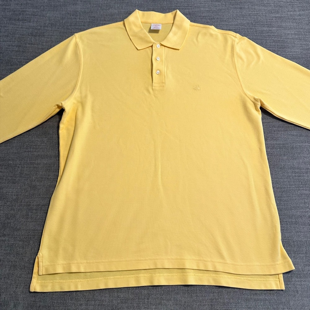 Brooks Brothers Polo Shirt Mens Large Yellow Long Sleeve 346 Pique